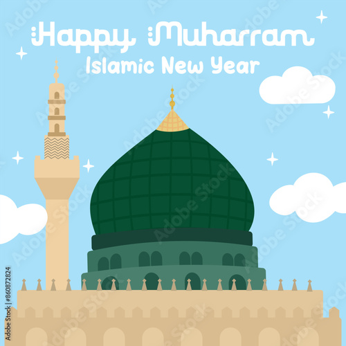 Hand drawn islamic new year illustration. Flat muharram illustration