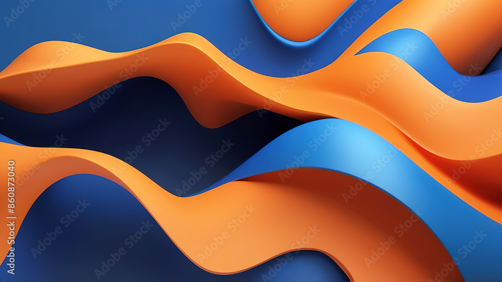 3d rendering of abstract wavy shape in blue and orange colors