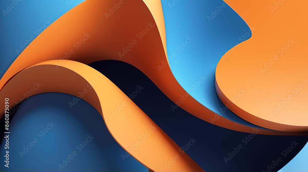 3d rendering of abstract wavy shape in blue and orange colors