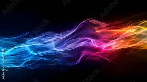Colorful abstract wave pattern with vibrant blue, pink, and orange hues over a dark background, representing motion and energy.