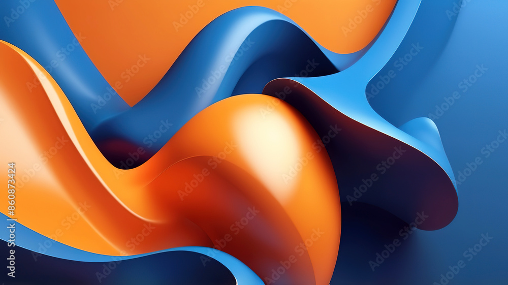 3d rendering of abstract wavy shape in blue and orange colors