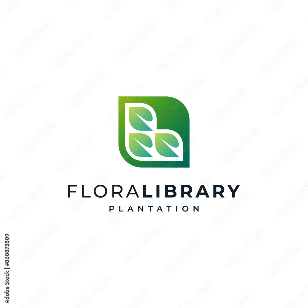 library logo about flora with book page accents, letter L and leaves library logo about flora with book page accents, letter L and leaves
