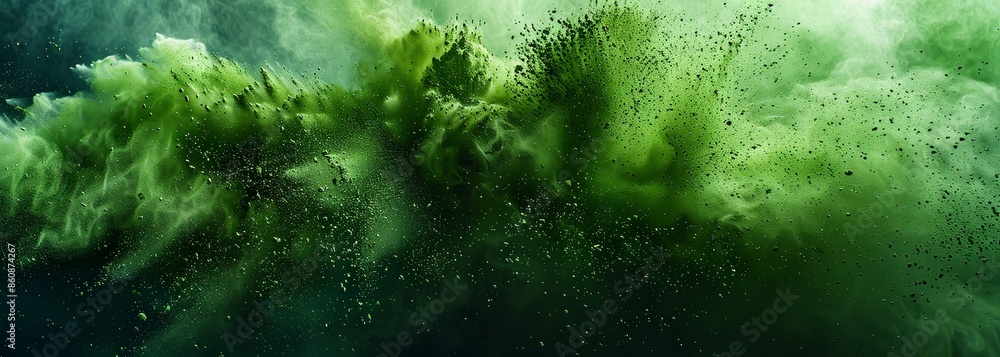 Obraz premium Abstract green powder splatter background. Green powder exploding