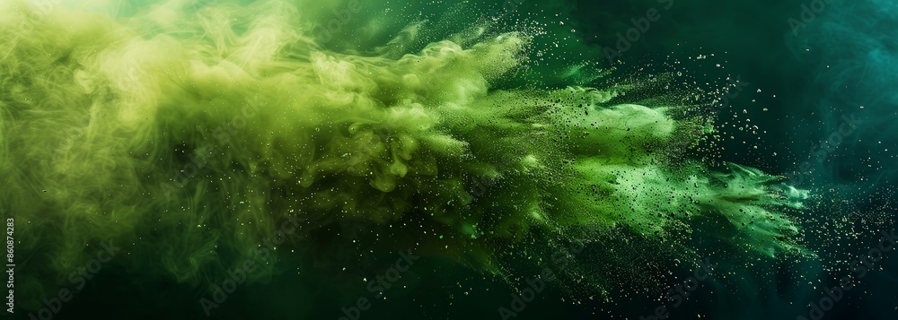 Abstract green powder splatter background. Green powder exploding Abstract green powder splatter background. Green powder exploding