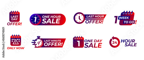Isolated vector icons for business promotions including best deal badges, last minute offers, and one day sales.