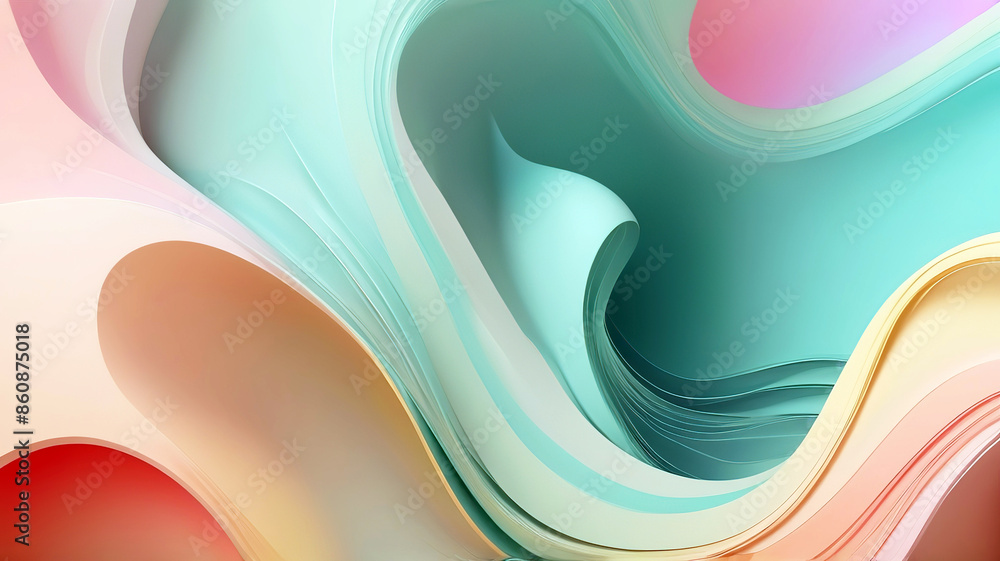 3d rendering of abstract wavy shape in pastel colors