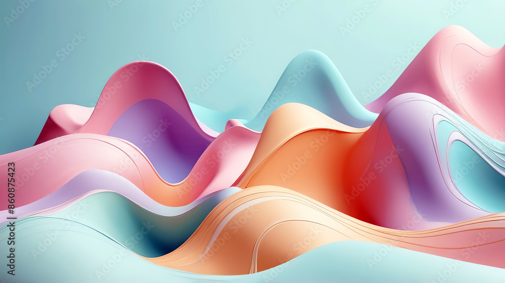 3d rendering of abstract wavy shape in pastel colors