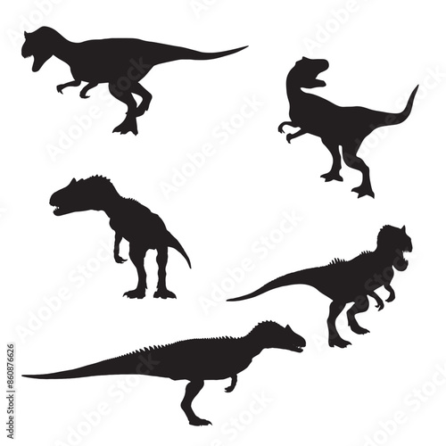 Set of Allosaurus Dinosaur Illustration Vector Silhouette