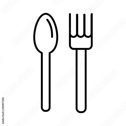 Fork spoon filled outline icon, Cutlery symbol flat black linear illustration on white background..eps