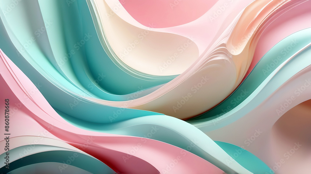 3d rendering of abstract wavy shape in pastel colors