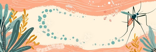 Detailed mosquito on skin illustration with white background and text space for added context