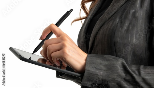 Businesswoman using a tablet and stylus pen photo