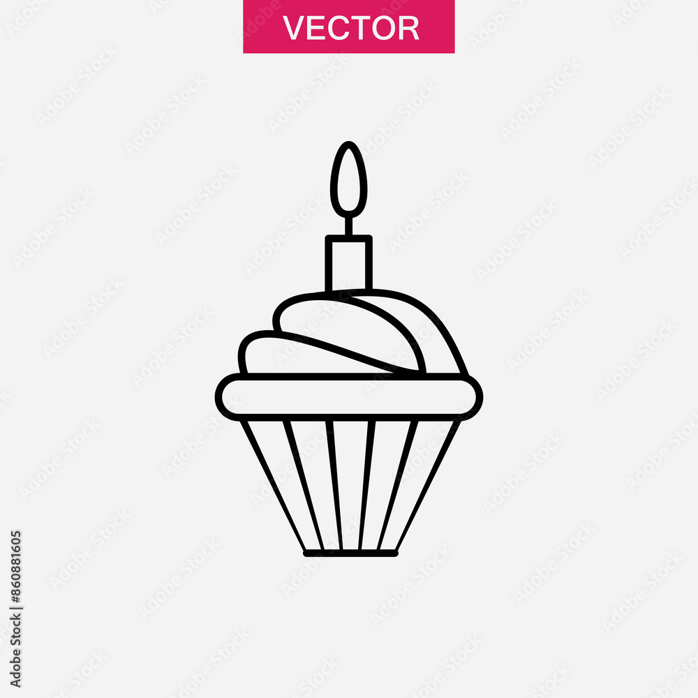 Cupcake with candle line icon, linear style simple black flat illustration on white background..eps Cupcake with candle line icon, linear style simple black flat illustration on white background..eps