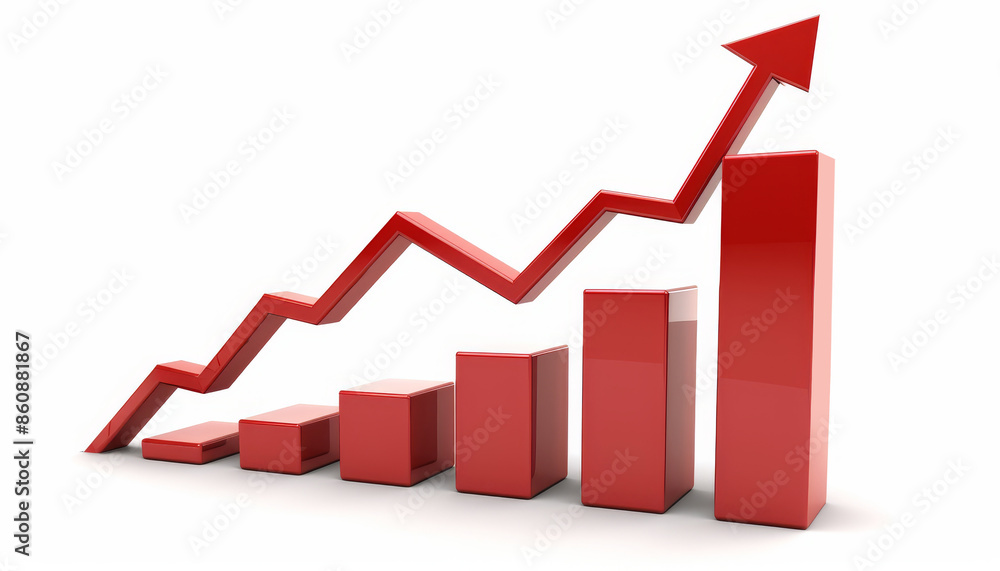 Red 3D Bar Chart With Rising Arrow Red 3D Bar Chart With Rising Arrow