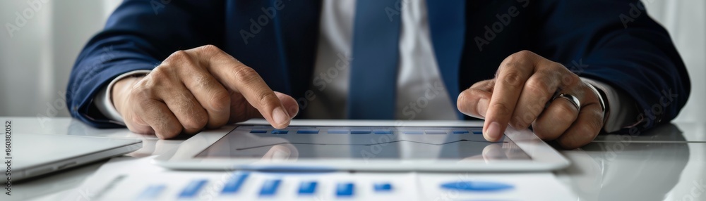 Businessman Analyzing Data on Tablet Businessman Analyzing Data on Tablet