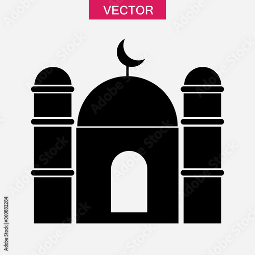 Mosque with minaret towers icon, vector flat black simple illustration on white background..eps