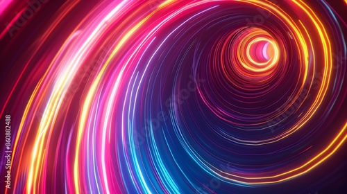 Neon Glowing Circle Rays Energy Flowing Electric Concept Design for Vibrant Cosmic Wallpaper or Background