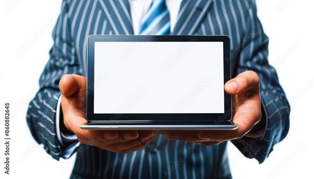 Businessman holding tablet with blank screen Businessman holding tablet with blank screen