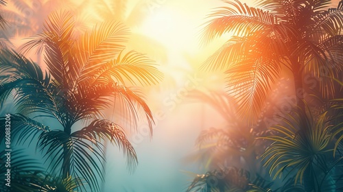 Wallpaper Mural Sunlit Tropical Palm Tree Silhouette in White Frame Torontodigital.ca