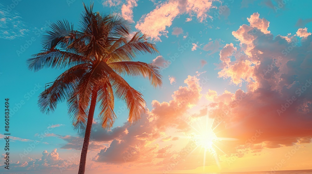 White Framed Tropical Palm Silhouette Bathed in Sunlight White Framed Tropical Palm Silhouette Bathed in Sunlight