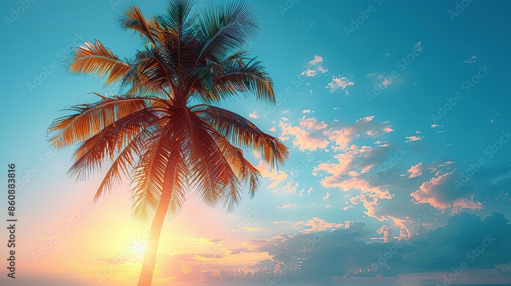 Sunlit Palm Tree Silhouette: White Frame Accent Sunlit Palm Tree Silhouette: White Frame Accent