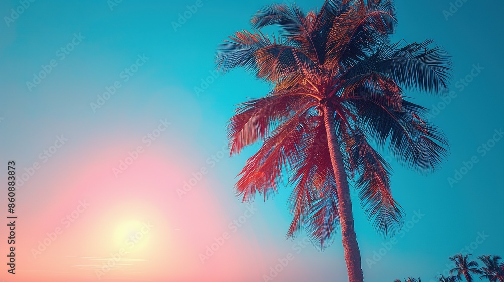 Sunlit Palm Tree Silhouette: White Frame Accent Sunlit Palm Tree Silhouette: White Frame Accent