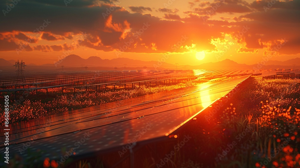 Sunset Over Solar Panels. Sunset Over Solar Panels.