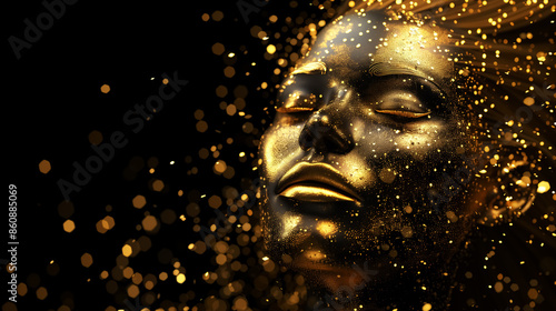 golden abstract human face. 3D illustration.