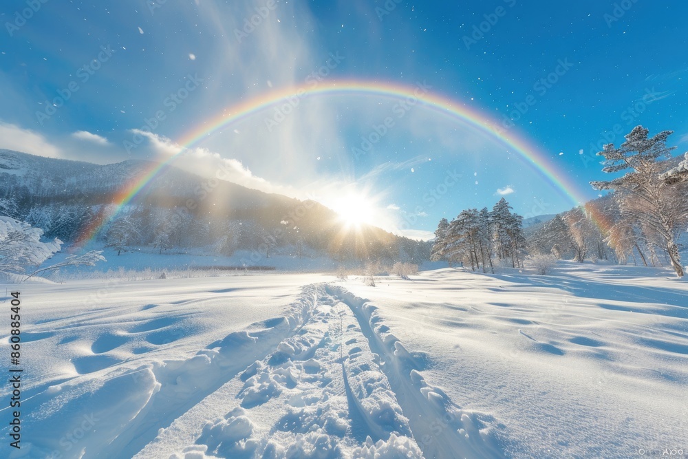 Snow and ice, rainbow shining Snow and ice, rainbow shining