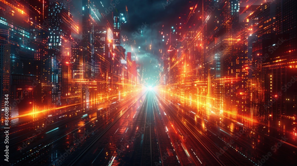 Play with symmetry and asymmetry in the composition of the Cyber Light Line backdrop, adding visual interest and depth to the overall image. Play with symmetry and asymmetry in the composition of the Cyber Light Line backdrop, adding visual interest and depth to the overall image.
