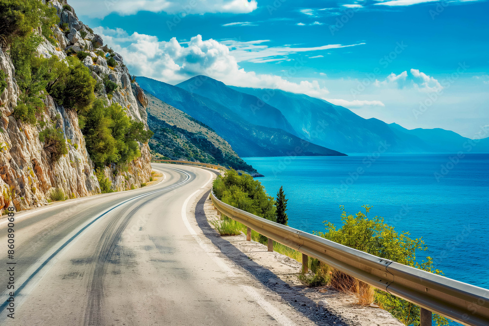 Turning mountain highway with blue sky and sea on a background Turning mountain highway with blue sky and sea on a background
