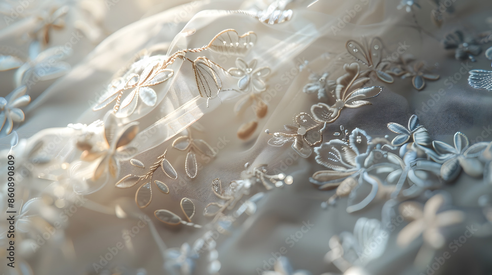Detail of a wedding dress Embroidery on fabric Design concept Banner for studio selective focus : Generative AI Detail of a wedding dress Embroidery on fabric Design concept Banner for studio selective focus : Generative AI