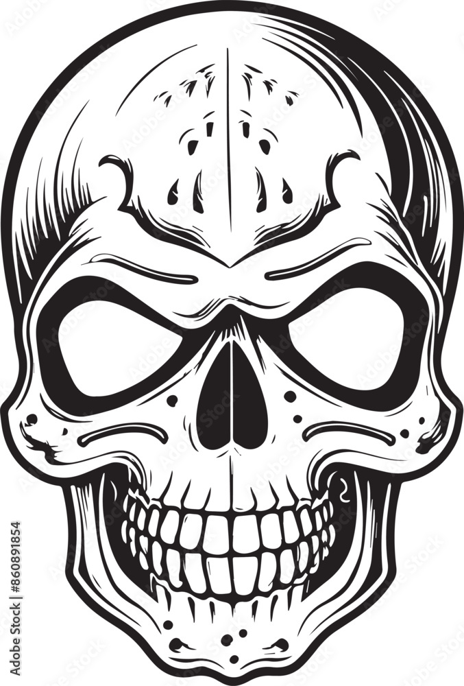 Fototapeta premium Black and white skull silhouette, vector illustration