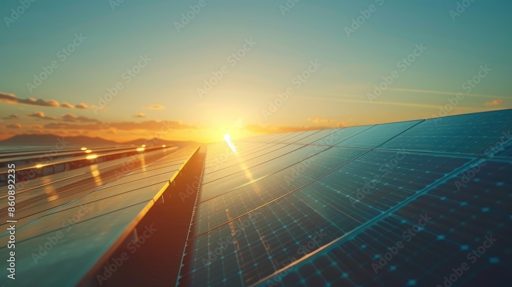 Renewable energy concept, Solar panels harnessing sunlight on clear sky background Renewable energy concept, Solar panels harnessing sunlight on clear sky background