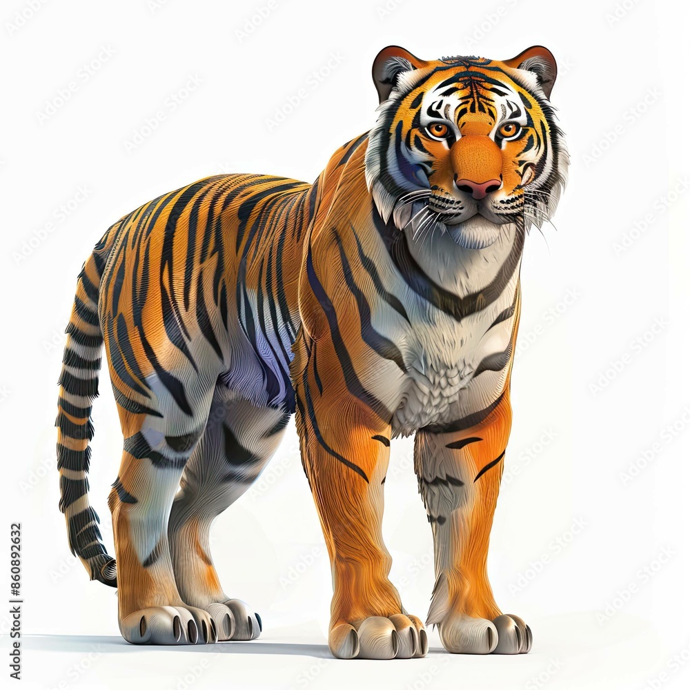 Naklejka premium 3D cartoon Tiger image with a white background.