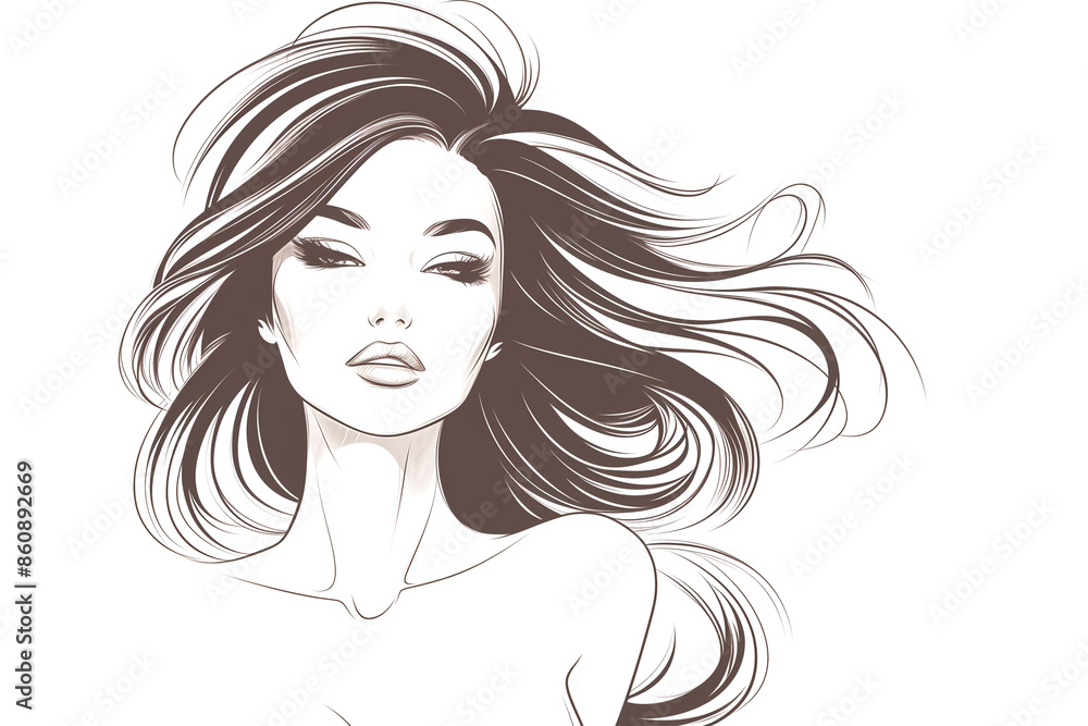 A woman with long hair is shown in a drawing A woman with long hair is shown in a drawing