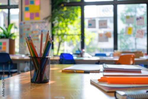 Wallpaper Mural Back to School. Back to school, education and learning concept - close up of pencils on table in classroom. Torontodigital.ca