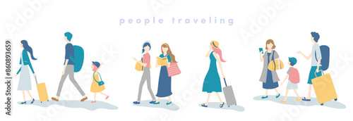 旅行をする人々のイラストセット