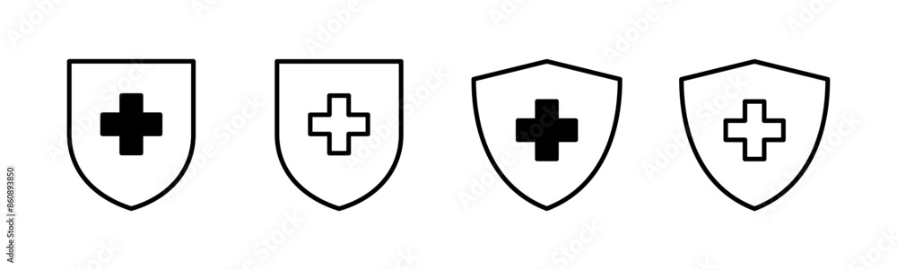 Fototapeta premium Health insurance icon set. Insurance health document icon