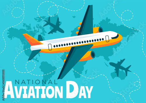 Vector Illustration for National Aviation Day featuring a Plane and Sky Blue Background to First Successful Airplane and Controlled Flight Celebration