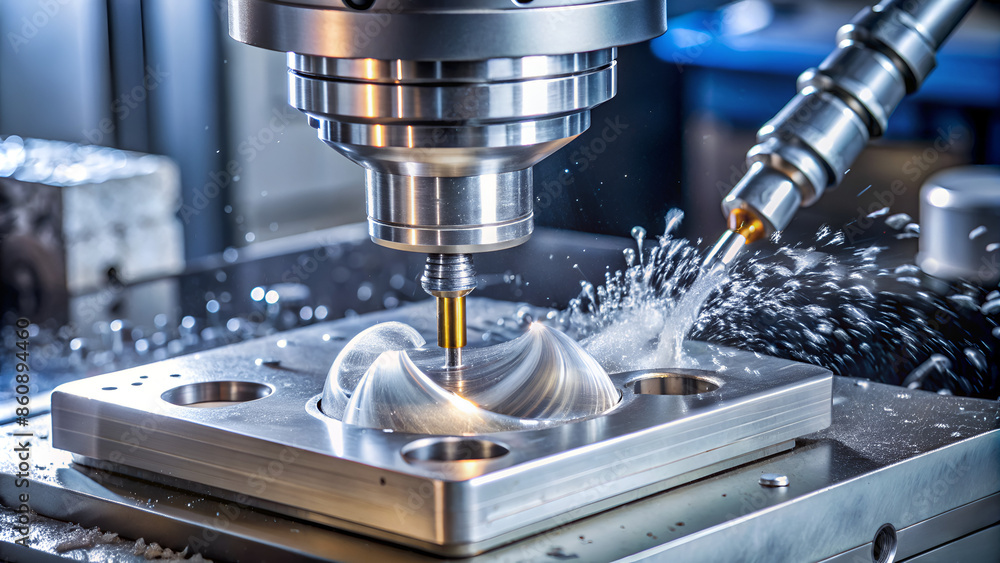 The CNC milling machine cutting mold part by solid ball end mill tool. The CNC milling machine cutting mold part by solid ball end mill tool.
