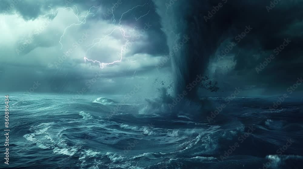Powerful storm brewing over the dark sea at night. Dramatic and intense maritime scene.
 Seamless looping 4k time-lapse virtual video animation background. Generated AI