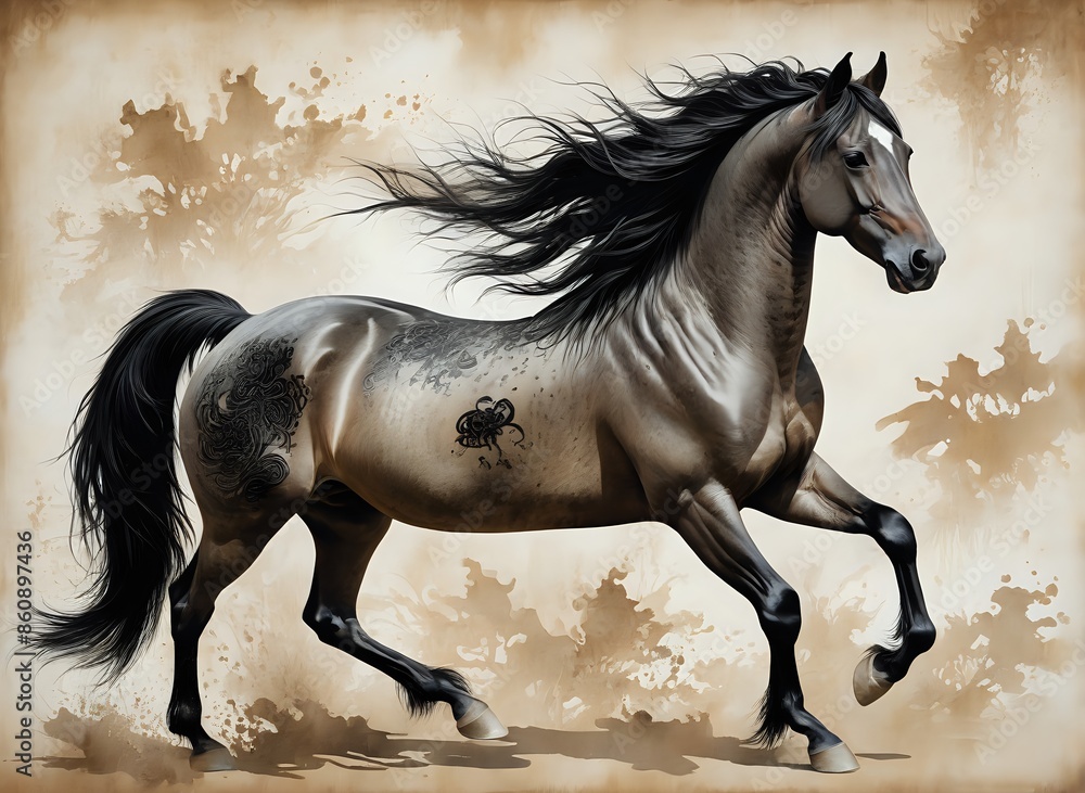 Horse Artwork: Brown Horse Portrait with Black Mane and Tail, Showcasing Equestrian Photography Skills Horse Artwork: Brown Horse Portrait with Black Mane and Tail, Showcasing Equestrian Photography Skills