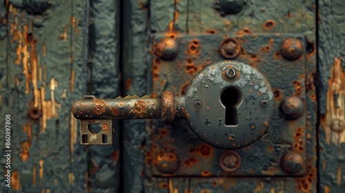 Selective focus/Keys stuck in a lock with door. 