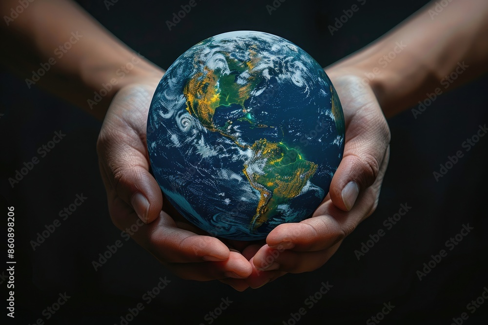 Holding the Earth with both hands on a black background Holding the Earth with both hands on a black background