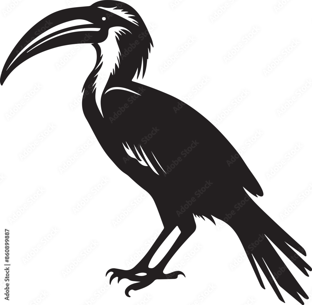 Obraz premium Hornbill Silhouette Vector Illustration White Background