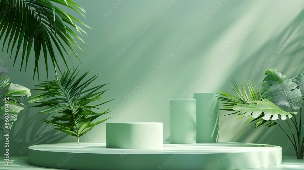 Green Tropical Product Display with Sunlight Green Tropical Product Display with Sunlight