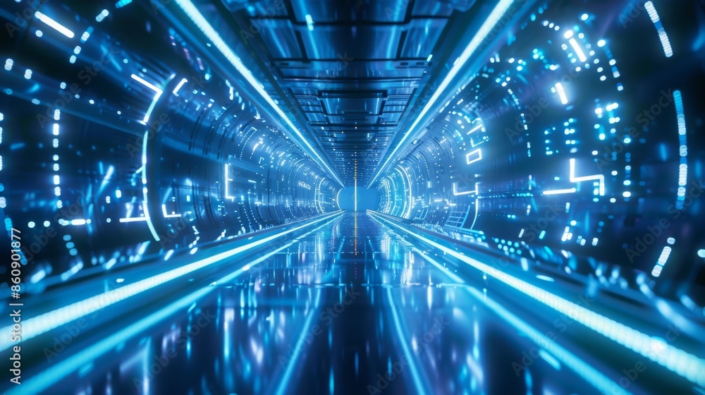 Futuristic Neon Tunnel with Digital Lights, Generative AI Futuristic Neon Tunnel with Digital Lights, Generative AI