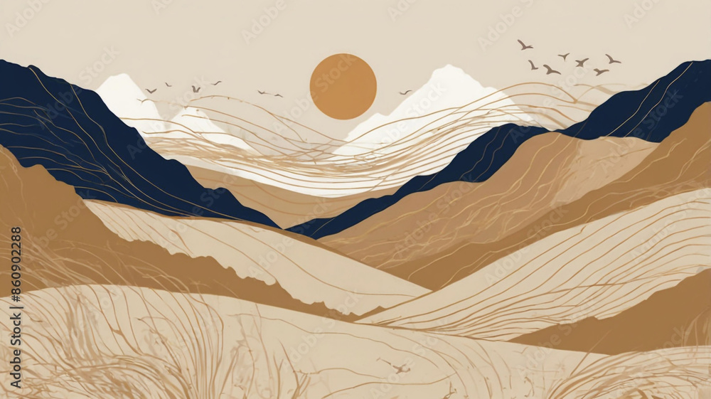 Obraz premium Vector_abstract_art_landscape_mountain_with_birds