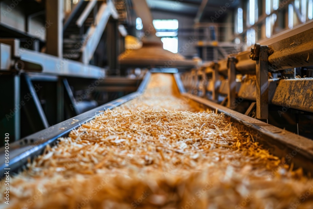 Wood Shavings Conveyor Belt in a Factory Wood Shavings Conveyor Belt in a Factory